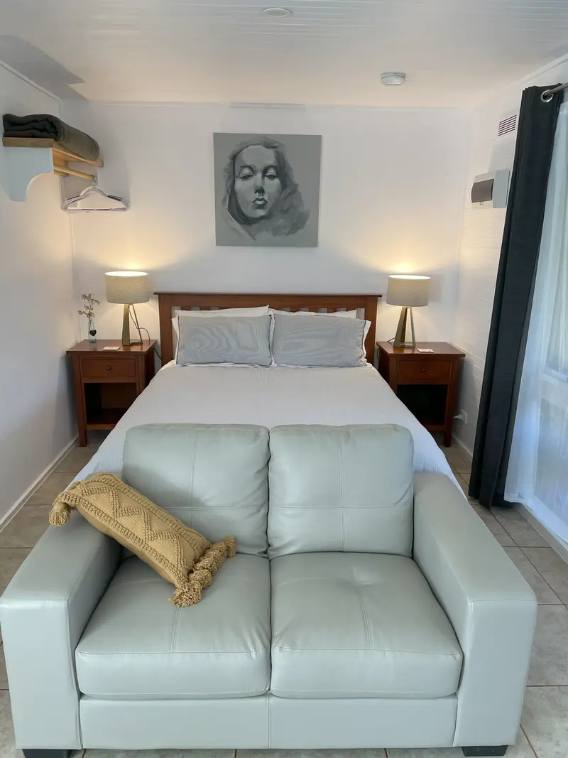 Studio 2 main room with queen bed