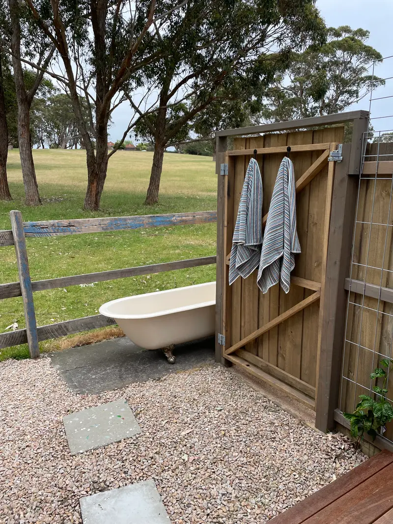 Outdoor bath beside The Hideaway