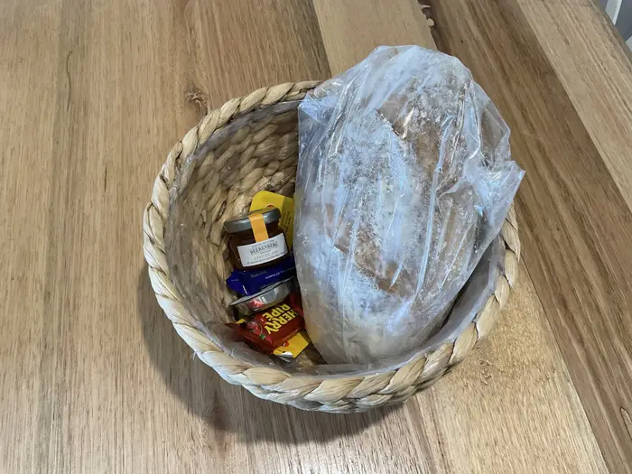 Welcome basket of local bread, spreads and chocolates